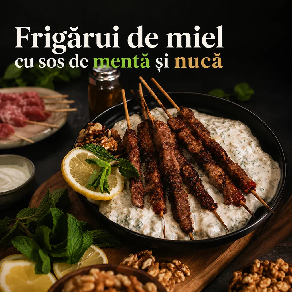 FRIGĂRUI DE MIEL CU SOS DE MENTĂ ȘI NUCĂ