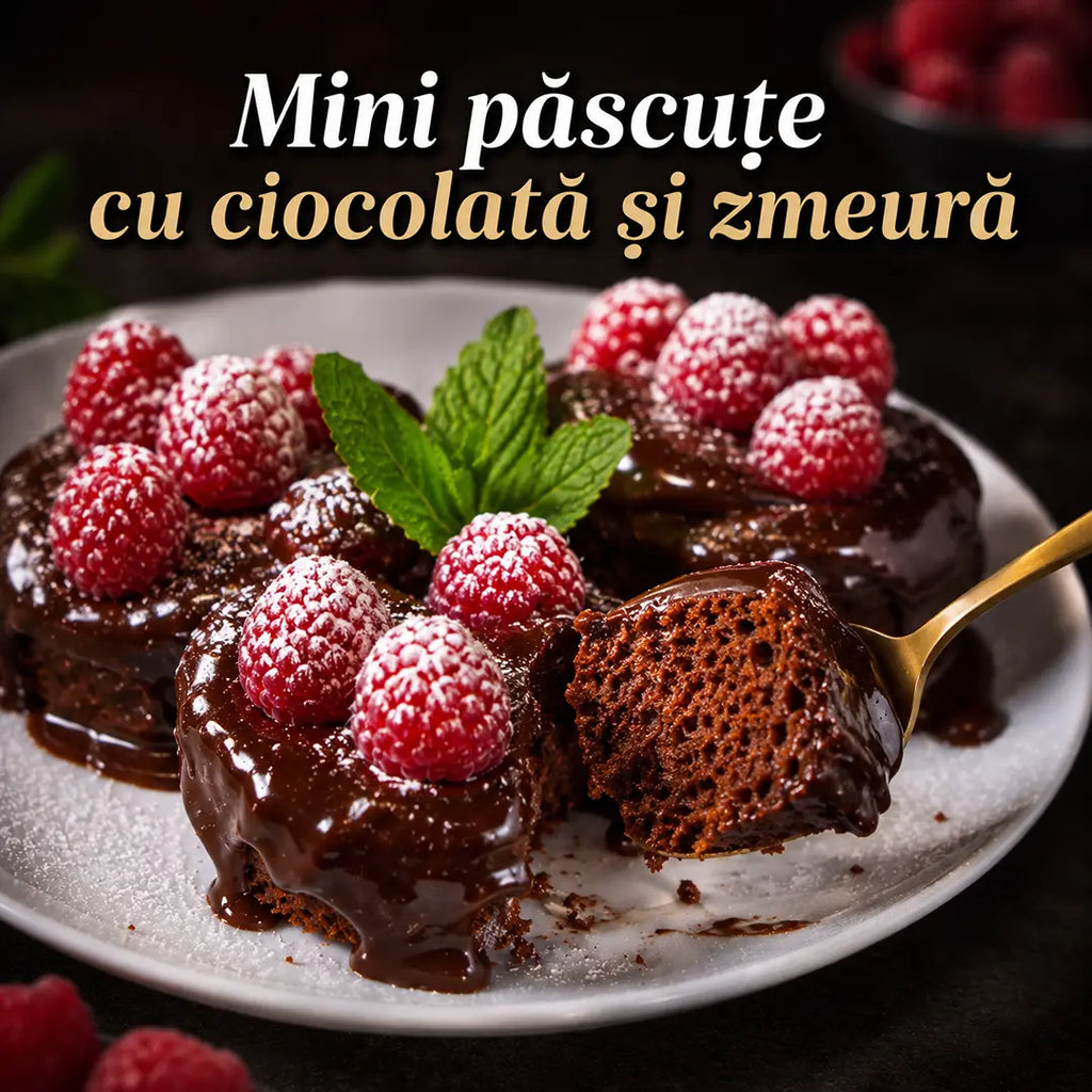 MINI PĂSCUȚE CU CIOCOLATĂ ȘI ZMEURĂ