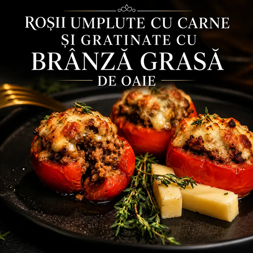 ROȘII UMPLUTE CU CARNE ȘI GRATINATE CU BRÂNZĂ GRASĂ DE OAIE