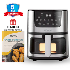 Friteuza cu aer cald Novio Air Fryer, capacitate 7L, 1400W, 8 programe de gatire, functie grill, afisaj digital